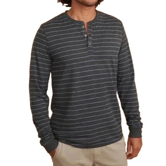 MARINE LAYER Men Layer Augusta Dbl Knit Henley Sz XL Gray Pullover Stripe 40-13 - Picture 2 of 9